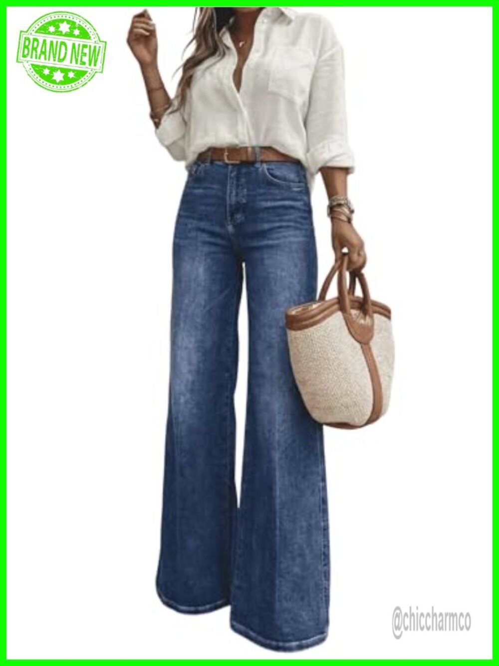 High Waisted Wide Leg Jeans 5-Pocket Long Denim Pants Casual Office